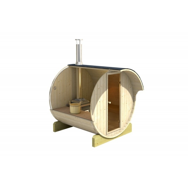 finská sudová sauna 220 je zhotovená z kvalitních materiálů, konkrétně ze severského smrku