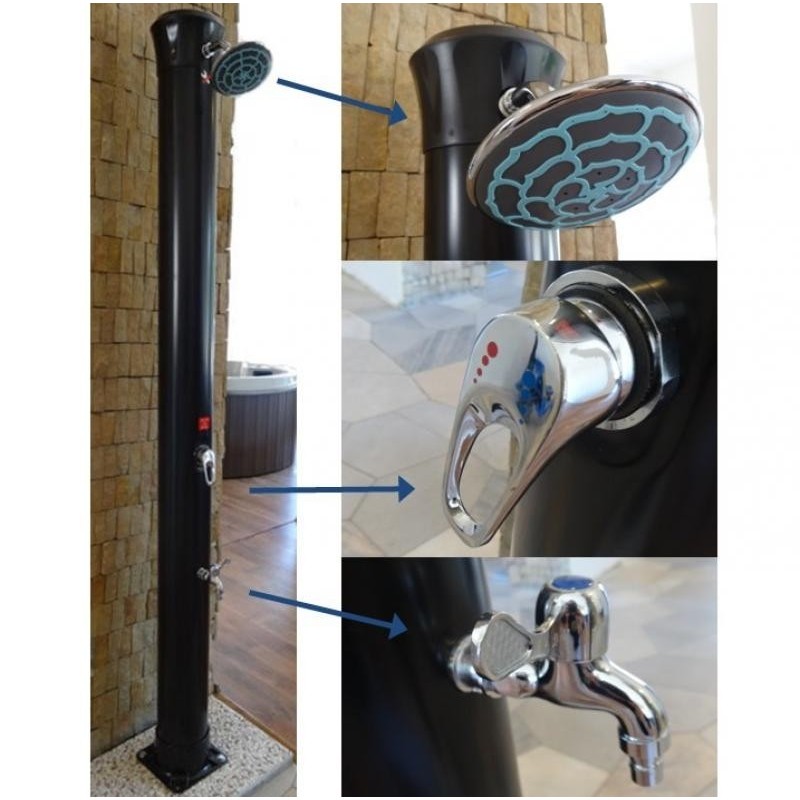 BLUE RAINBOW 3 solární sprcha je vybavena pákovou baterií s nastavením teploty a kohoutkem na nohy