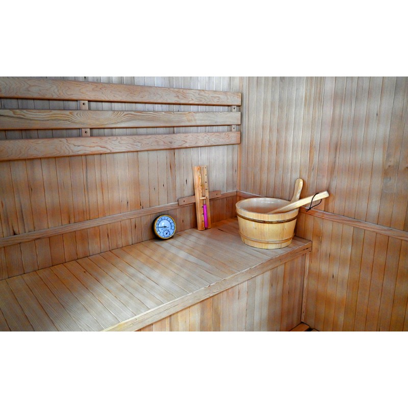 Finská sauna LUONTO 3/4 pro tři až čtyři osoby, krásné doplňky krásně doladí vzhled sauny