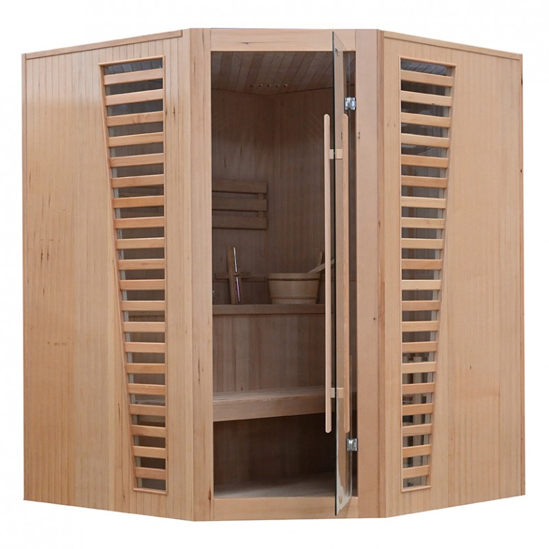 Finská sauna LUONTO 3/4 pro tři až čtyři osoby z kanadského smrku 