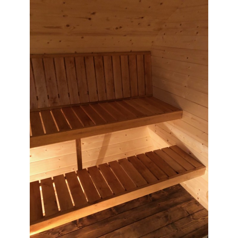 Oválná sauna MUSHROOM střední, pohodlné ležení a sezení 