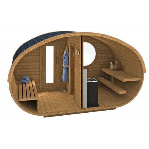 Oválná sauna MUSHROOM střední, Venkovní sauna Mushroom má celkovou šířku 400 cm a délku 2,4 metru.