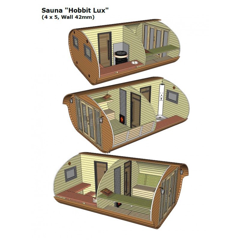 Oválná sauna MUSHROOM velká, tento model nabízí celkem 3 místnosti. 