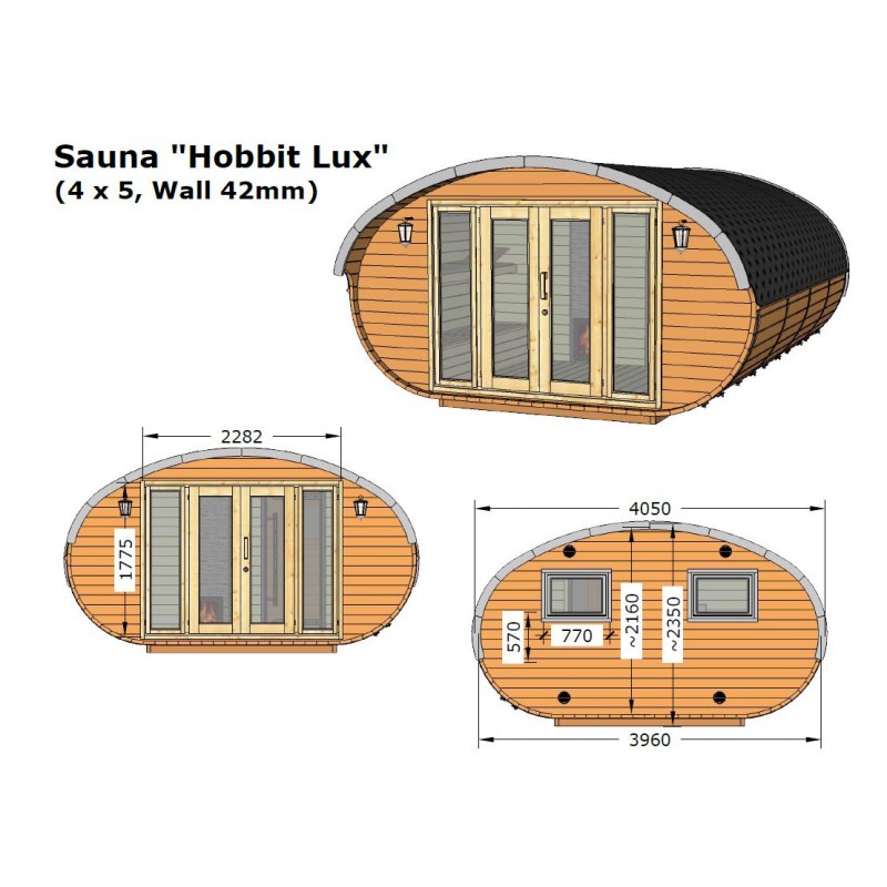 Oválná sauna MUSHROOM velká, celkové rozměry 