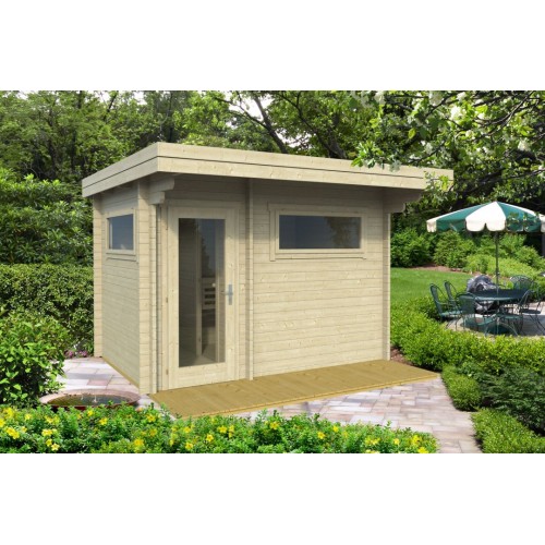 Domek TIMO 50 flat, vyrobeny ze severského smrku, rovná střecha