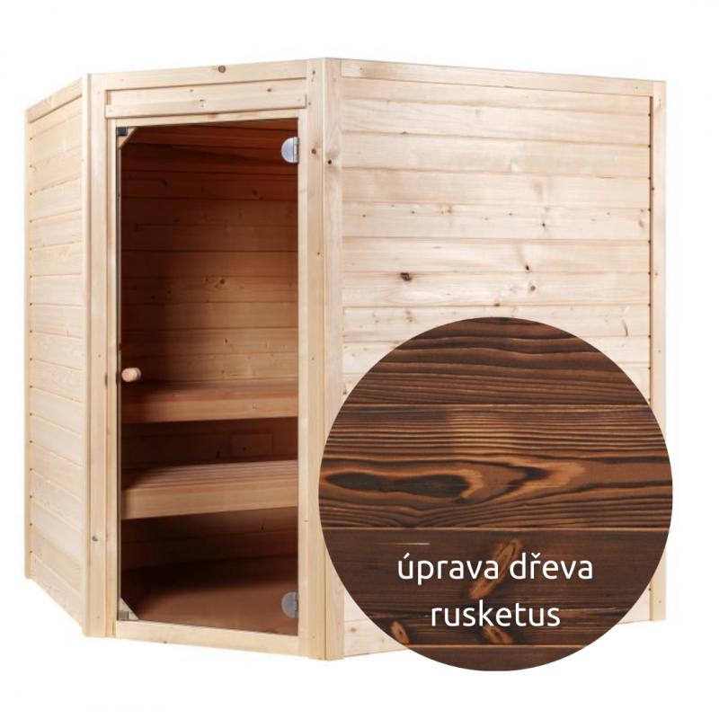 Sauna Hanscraft PALAPELI RUSKETUS HSR4 pro 3 až 4 osoby, velká rohová domácí sauna, velmi kvalitní provedení ze smrku